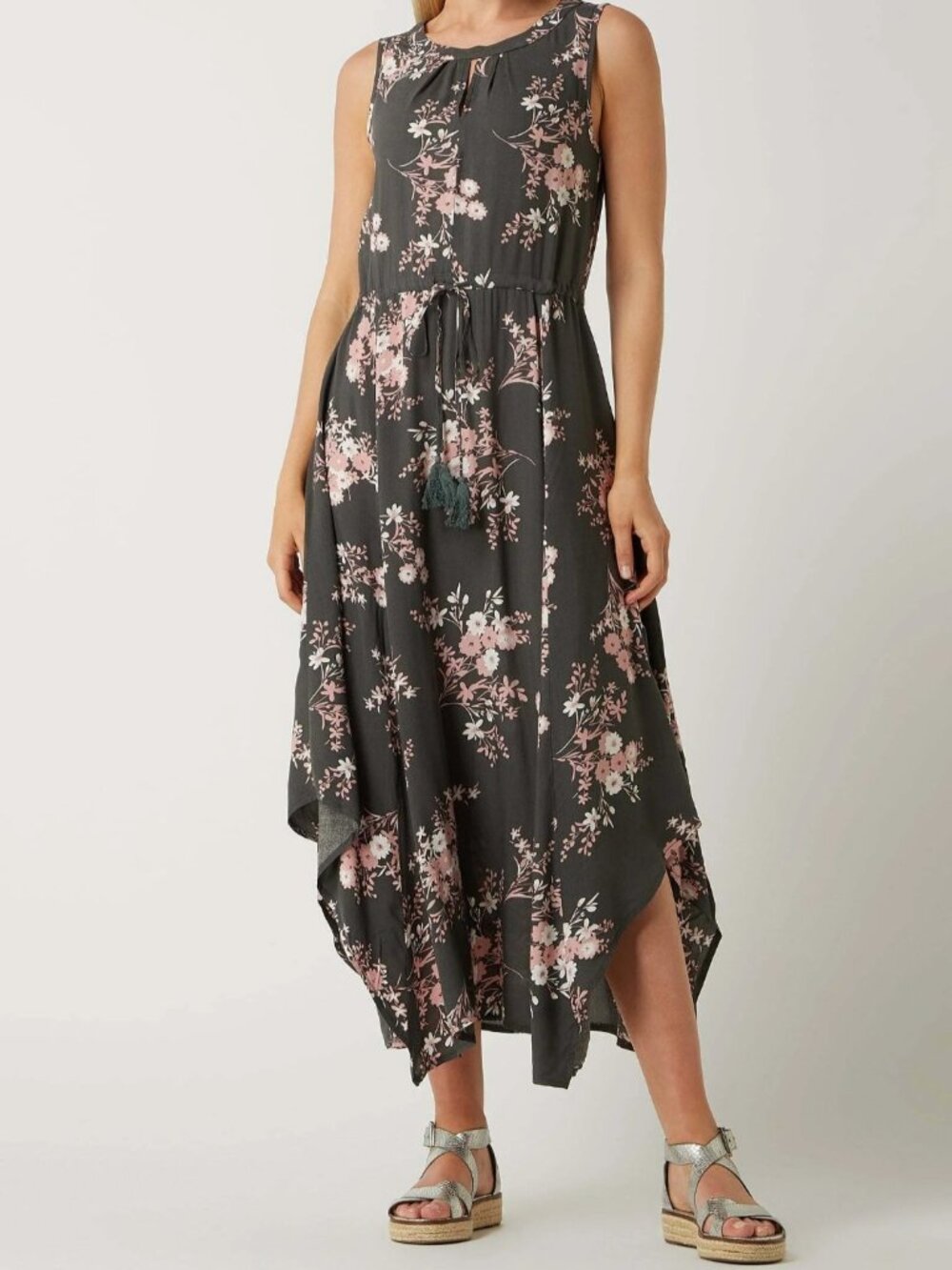 Apricot day midi dress khaki floral